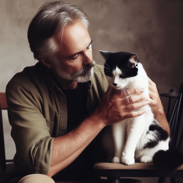 UN HOMBRE ACARICIABA A UN GATO